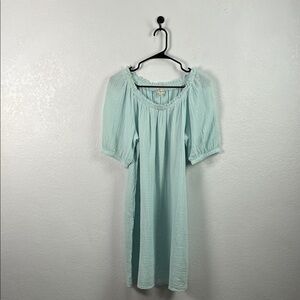 Wonderly Womens Soft Aqua Midi Dress Sz L Short Sleeve Cotton Lightweight Casual